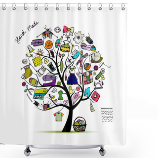 Personality  Sewing Tree, Sketch For Your Design Shower Curtains