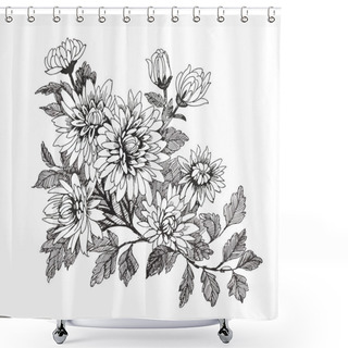 Personality  Beautiful Monochrome, Black And White Flower Isolated. Hand-drawn Contour Lines Strokes. Shower Curtains