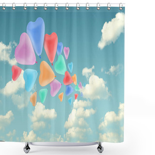 Personality  Colorful Love Heart Balloon On Blue Sky Background, Valentine Co Shower Curtains