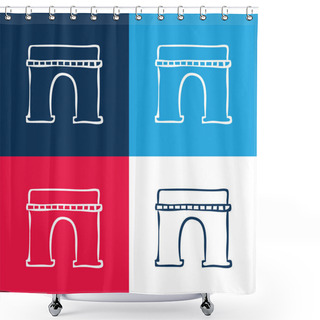 Personality  Arch Monumental Outlined Hand Drawn Construction Blue And Red Four Color Minimal Icon Set Shower Curtains