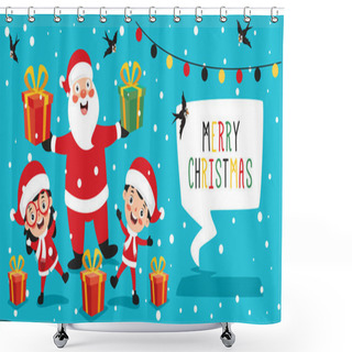 Personality  Christmas Greeting Card Design With Cartoon Characters Shower Curtains