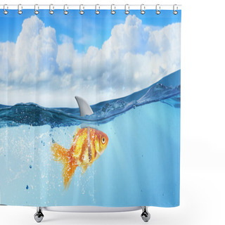 Personality  Gold Fish With Shark Flip Shower Curtains