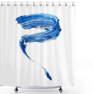 Personality  Texture Of Blue Mascara For Eyelashes Isolated On White Background. Smear Of Navy Blue Mascara For Eyelashes On White Background. Shower Curtains
