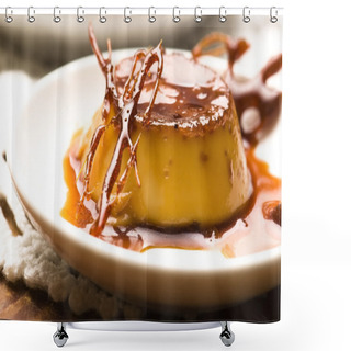 Personality  Delicious Creme Caramel Dessert Shower Curtains