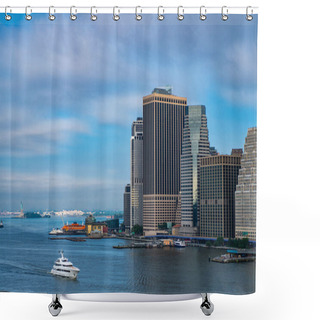 Personality  New York City Harbor. Cityscape In Metropolis City. City Downtown Skyline. Horizon With Architecture. Cityscape Skyline Building Architecture. City Architectural Cityscape With Harbor. Hudson River. Shower Curtains