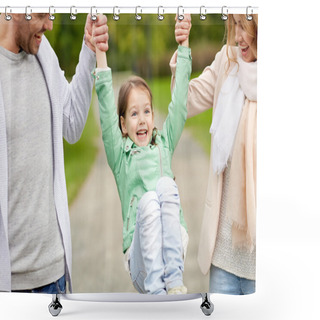 Personality  Happy Family Walking In Summer Park And Having Fun Shower Curtains