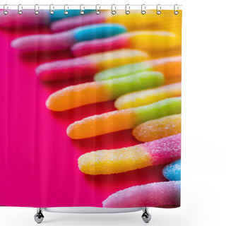 Personality  Close Up View Of Jelly Sweets In Sugar On Pink And Yellow Surface  Shower Curtains
