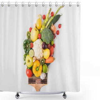 Personality  Farmers Market Concept With Vegetables And Fruits On Brush Isolated On White Background Shower Curtains