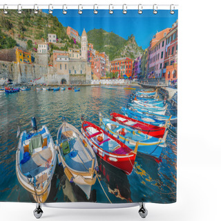 Personality  VERNAZZA, IT - JUNE 27, 2016: Vernazza Village Within Cinque Terre In Liguria Region, Northern Italy. Shower Curtains