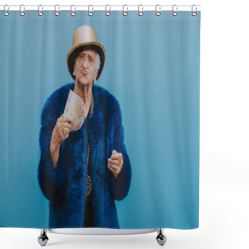 Personality  Grandmother portraits on colored backgrounds shower curtains