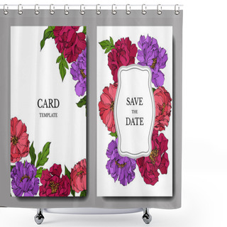 Personality  Peony Floral Botanical Flowers. Engraved Ink Art. Wedding Background Card Floral Decorative Border. Shower Curtains