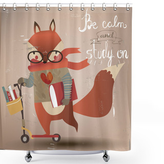 Personality  Cartoon Fox On Scooter Shower Curtains