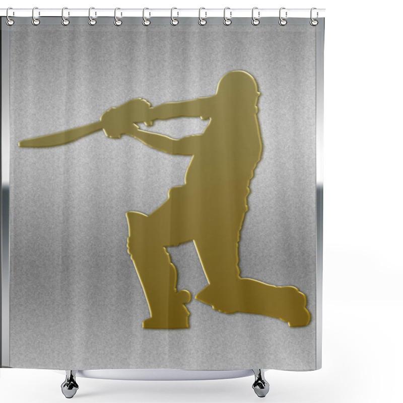 Personality  Gold On Silver Cricket Batsman Sport Emblem Shower Curtains