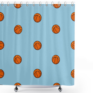 Personality  Basketball Print For Textiles. Seamless Pattern With Basketball Ball, Text And Grunge Texture. Shower Curtains