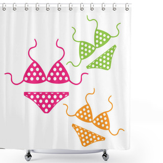 Personality  Set Of Bikinis  With Polka Dots Shower Curtains