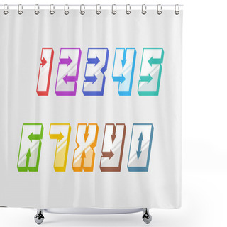 Personality  Numbers Colourful Set In 3d Italic Vintage Style With Arrows In Speedy Srtyle Trendy Typography Consisiting Of 1 2 3 4 5 6 7 8 9 0 For Poster Design Or Greeting Card. Vector Modern Font Shower Curtains