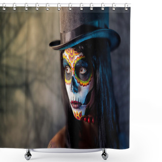 Personality  Sugar Skull Girl In Tophat Shower Curtains