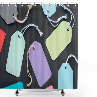 Personality  Close Up Of Colorful Empty Sale Tags On Black Background For Black Friday    Shower Curtains