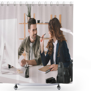 Personality  Photographers Working Together Shower Curtains