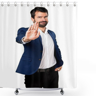 Personality  Handsome Man Making Stop Sign Shower Curtains