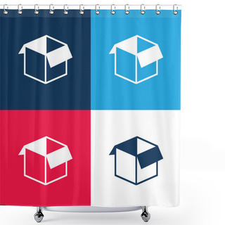 Personality  Box Open Shape Blue And Red Four Color Minimal Icon Set Shower Curtains