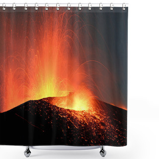 Personality  Volcano Stromboli Erupting Night Eruption Shower Curtains
