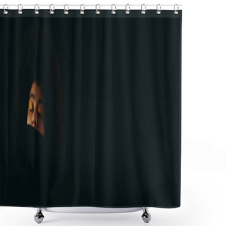 Personality  A Woman In A Dark Room With Her Eyes Closed. Shower Curtains