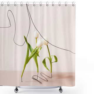 Personality  Floral Composition With White Tulips Isolated On Beige Shower Curtains
