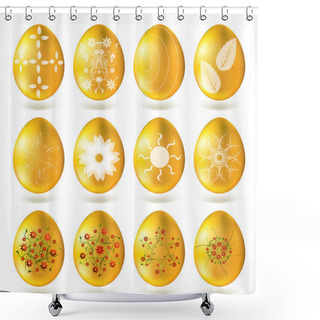 Personality  Golden Eggs Set Isolated On White Background. Shower Curtains