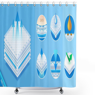 Personality  Layered Material While Offering Excellent Breathability, Comfortable Orthopedic Mattress, Protection And Comfort. Baby Diapers, Napkin, Sanitary Pad Advertising. Vector Eps10. New Concept Shower Curtains