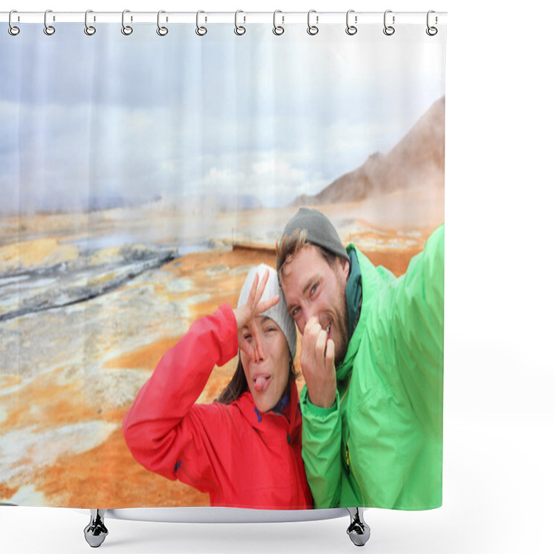 Personality  Couple having fun at Namafjall Hverarondor shower curtains