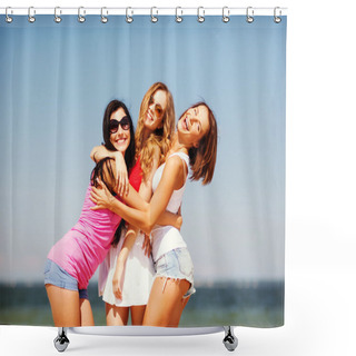 Personality  Group Of Girls Chilling On The Beach Shower Curtains