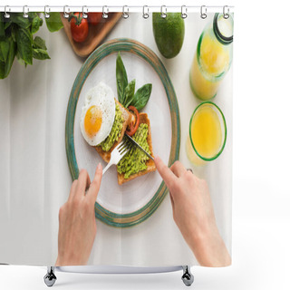 Personality  Fried Egg And Avocado On Toasts Shower Curtains