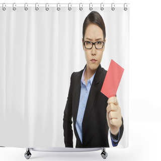 Personality  Angry Businesswoman Holding Up  A Red Card Shower Curtains