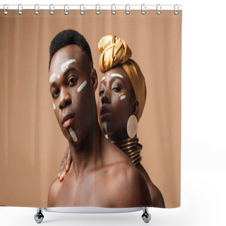 Personality  Sexy Naked Tribal Afro Couple Posing On Beige Shower Curtains