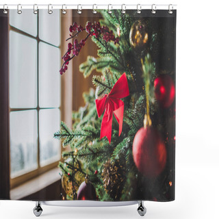 Personality  Decorations On Christmas Tree Shower Curtains