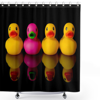 Personality  Dare To Be Different - Rubber Ducks On Black Shower Curtains