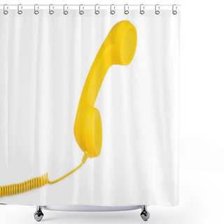 Personality  Yellow Handset Isolated On White. Copy Space. Shower Curtains