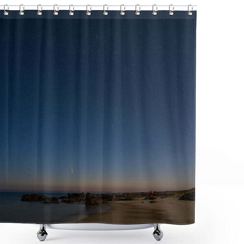 Personality  The comete Neowise Evening and sunset in beach - north Tunisia shower curtains