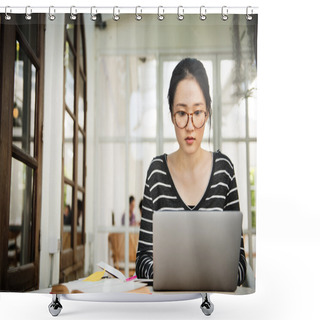 Personality  Woman With Digital Device Concept Shower Curtains