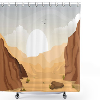 Personality  Beautiful Western Desert Landscape With Sky Rock Cliff Mountain Vector Illustration Shower Curtains