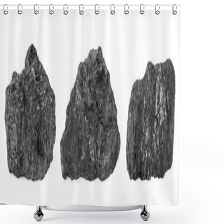 Personality  Natural Black Hard Coal Isolated On A White Background. Diamond Coal. Set Of Images. Shower Curtains