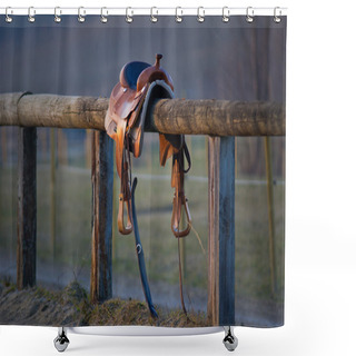 Personality  Western Saddle On Fence Shower Curtains