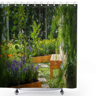 Personality  Pink, Yellow, Purple, Cream Flower In The Garden With Sunlight Effect For Background. Shower Curtains