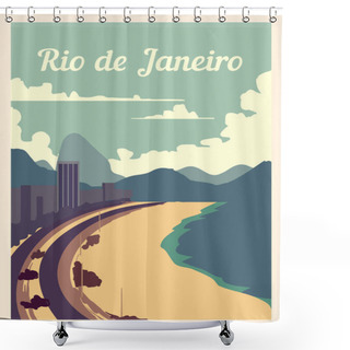 Personality  Retro Poster Rio De Janeiro City Skyline. Rio Vintage, Vector Illustration. Shower Curtains