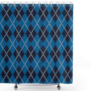 Personality  Argyle Print. Seamless Knitted Pattern With Rhombuses. Checkered Background In Blue, Black And White Colors. Vector Illustration Shower Curtains