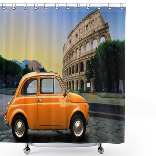 Personality  Retro Car On Background Of Colosseum In Rome Italy Shower Curtains