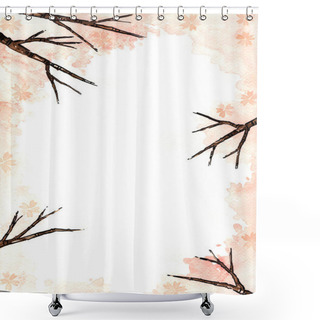 Personality  Cherry Blossom Flower Tree Watercolor And Ink Hand Painting Background With Copy Space For Decoration On Spring Season. Shower Curtains