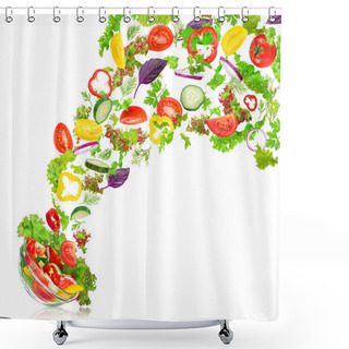 Personality  Fresh Mixed Vegetables Falling Into A Bowl Of Salad On An Isolat Shower Curtains