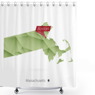 Personality  Green Gradient Low Poly Map Of Massachusetts With Capital Boston Shower Curtains